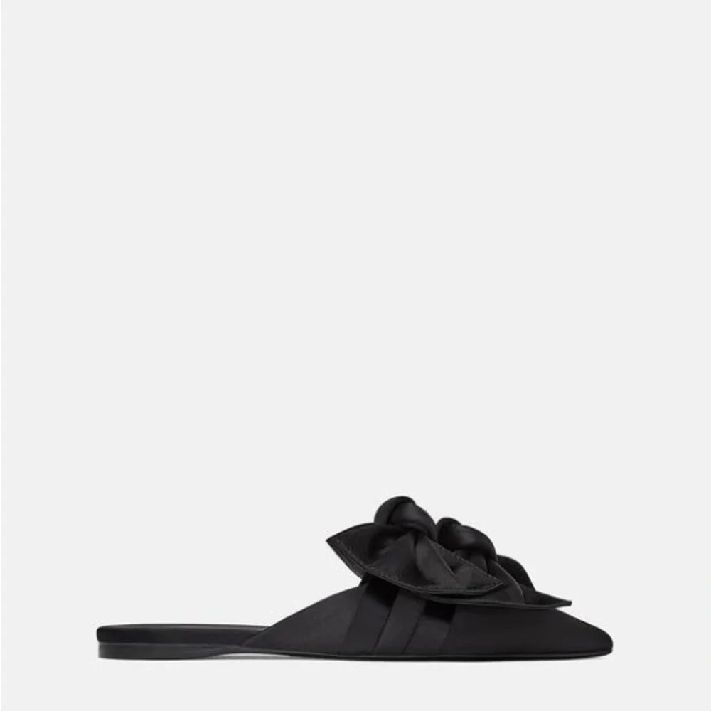 !SOLD! Zara Satin Black Double Bow Mules - Picture 2 of 7